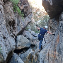 Marion in the gorge of Via Ferrata Estrechuras de Guainos